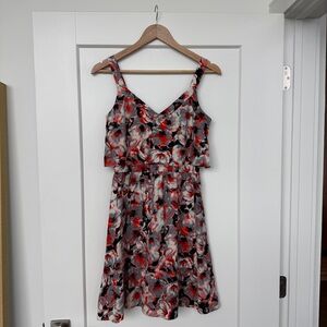 Parker Floral Silk Ruffle Flutter Mini Dress — xs